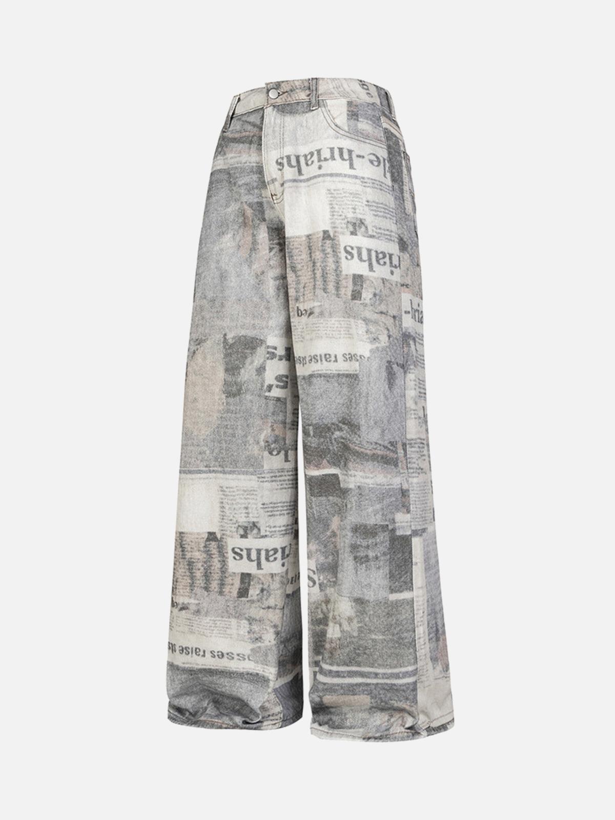 Omygoods Graffiti Newspaper Baggy Jeans