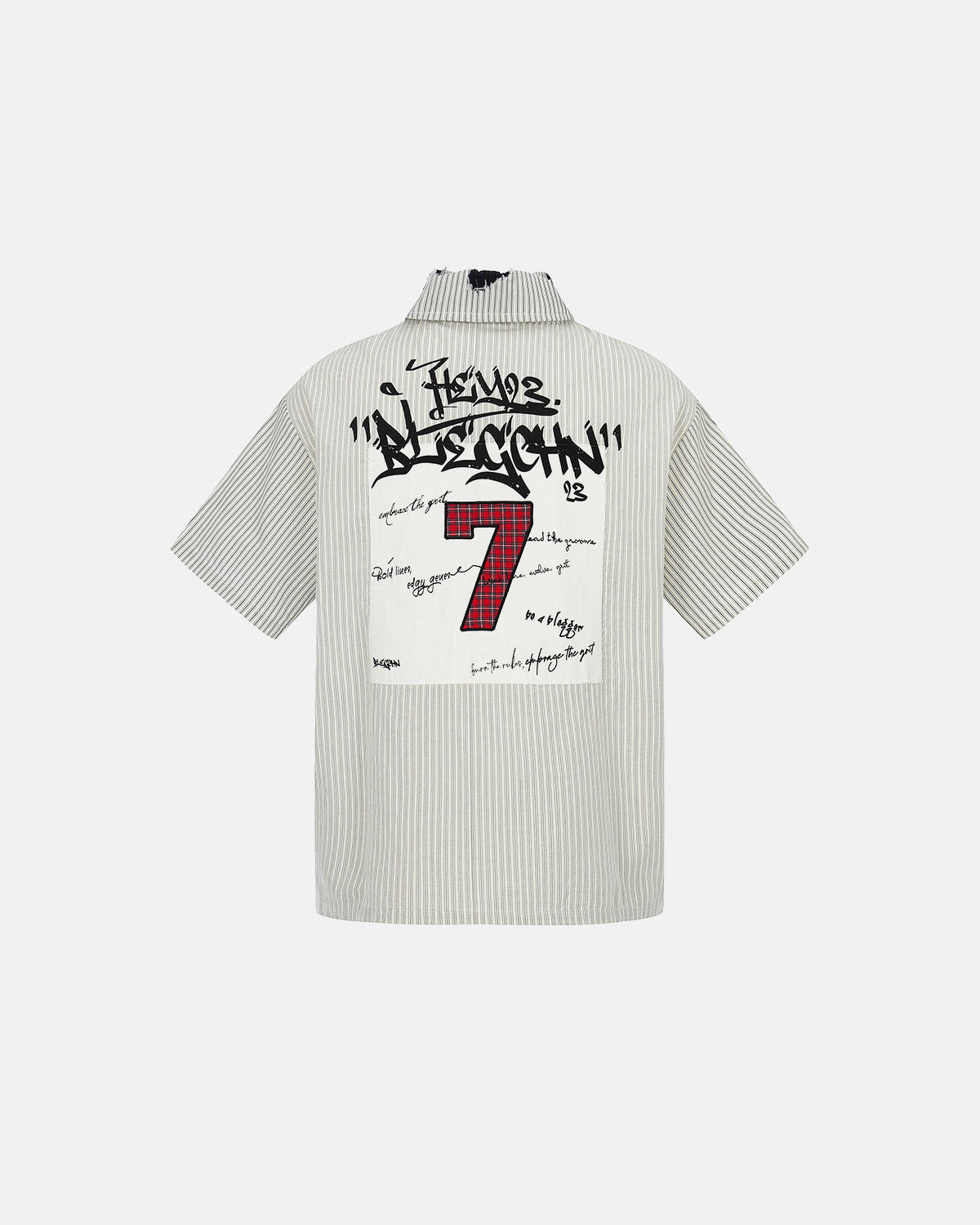 Omygoods Graffiti Patch Striped Short-Sleeve Shirt