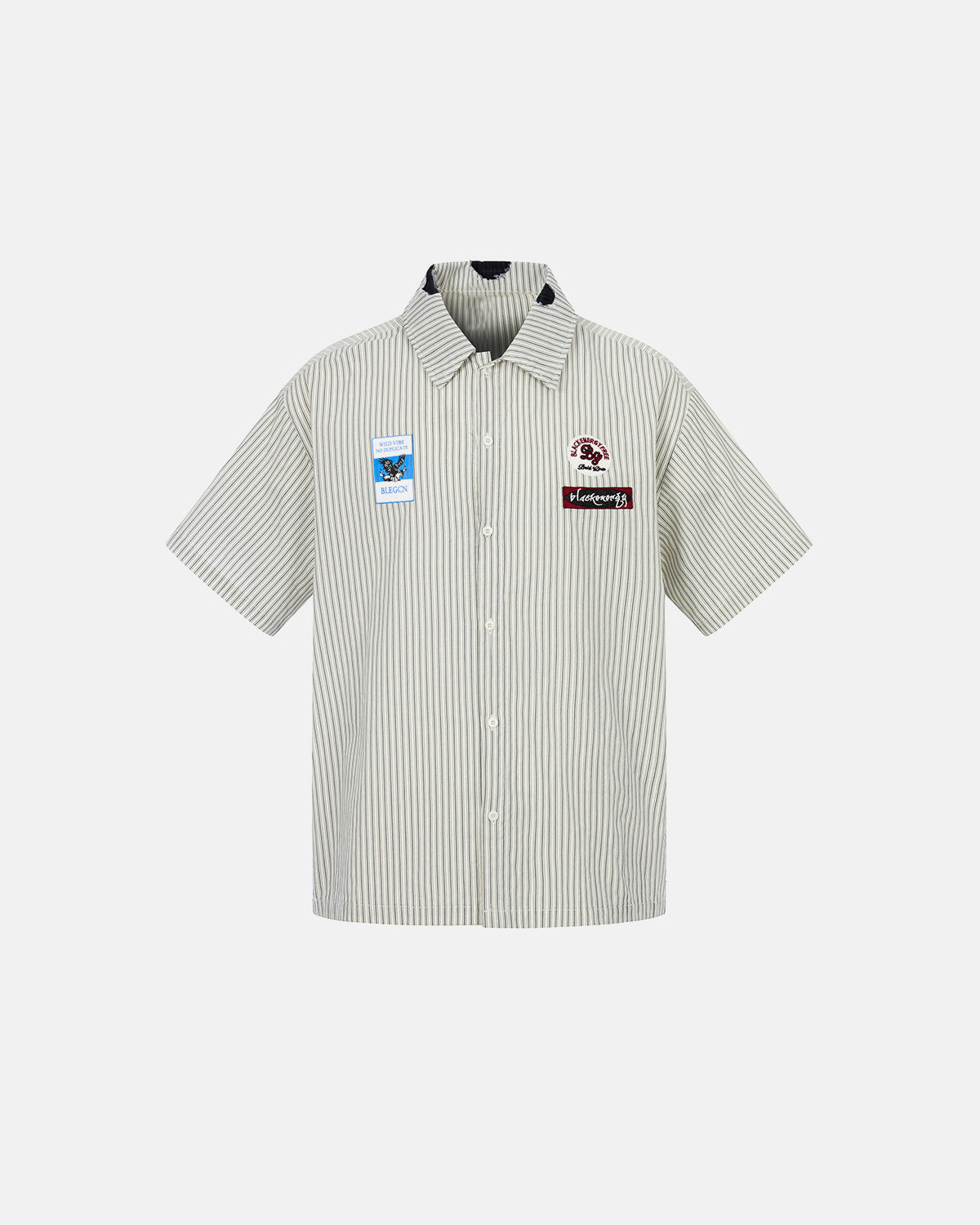 Omygoods Graffiti Patch Striped Short-Sleeve Shirt
