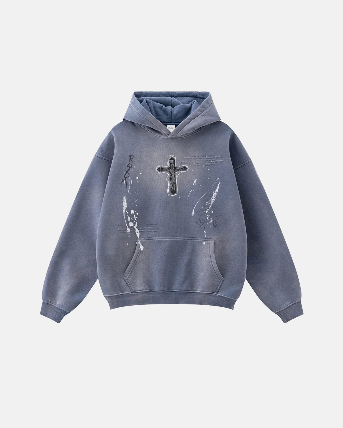 Omygoods Graffiti Print Acid Washed Fleece Hoodie