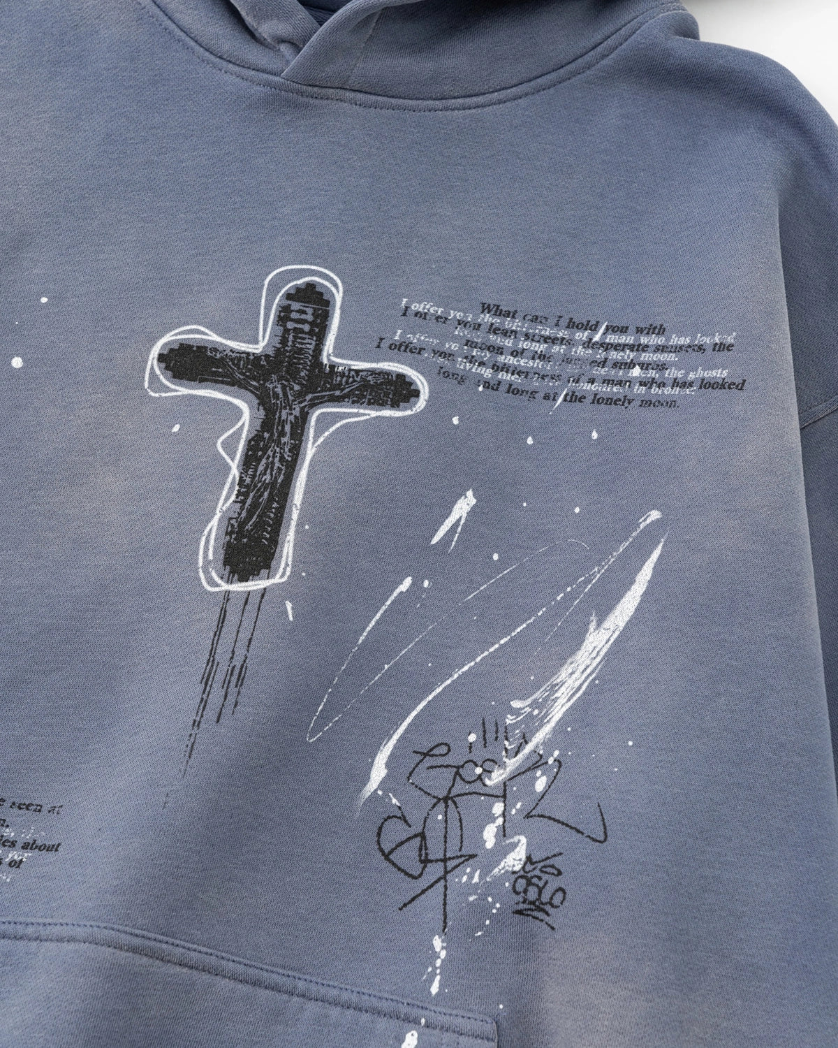Omygoods Graffiti Print Acid Washed Fleece Hoodie