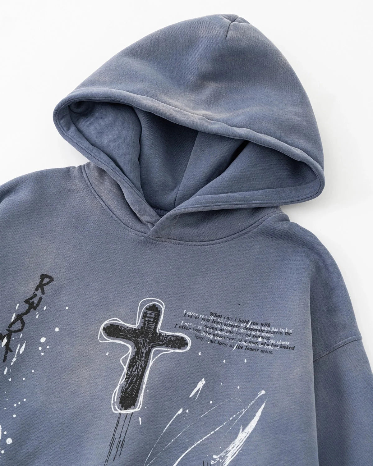 Omygoods Graffiti Print Acid Washed Fleece Hoodie