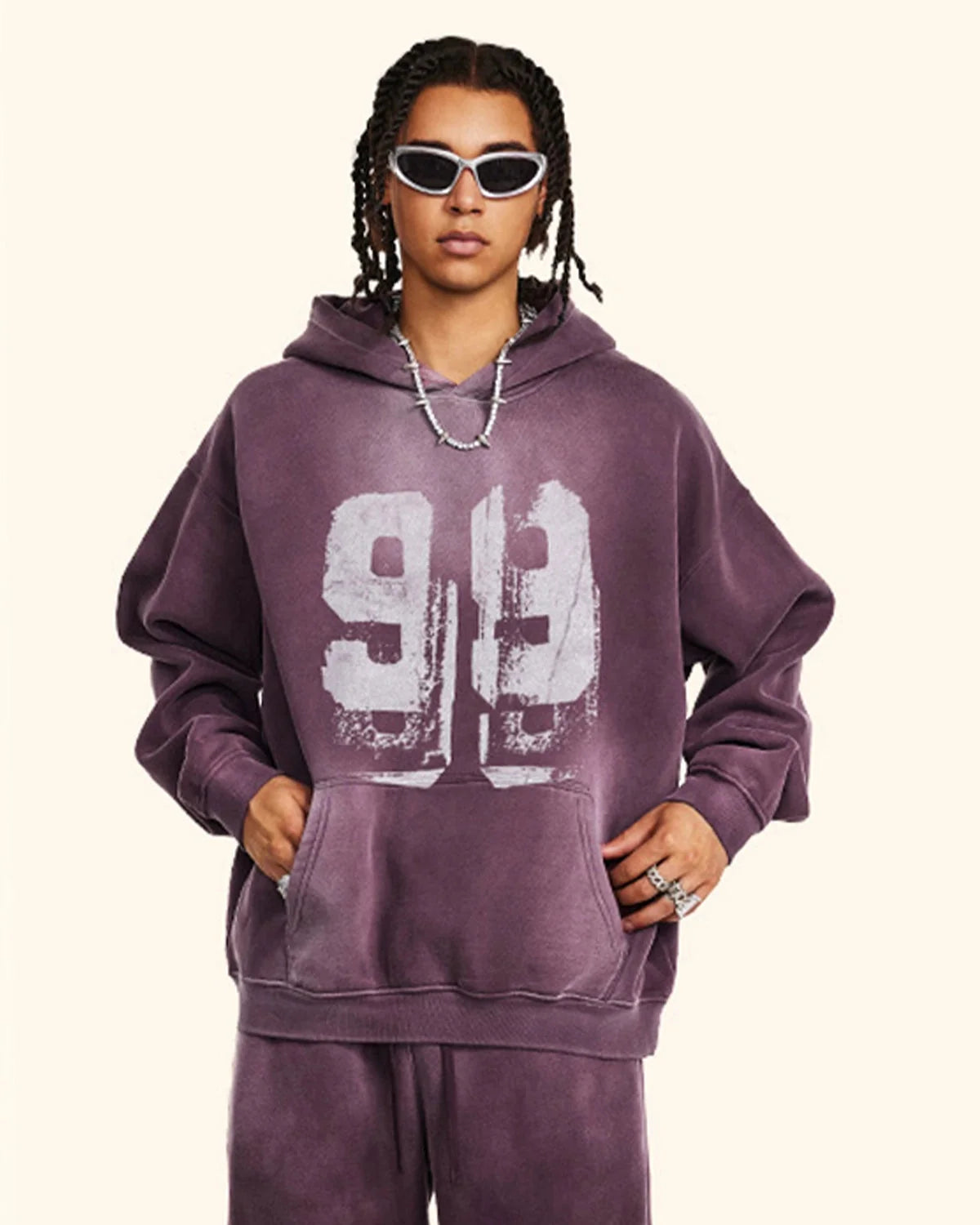 Omygoods Graffiti Print Washed Fleece Hoodie