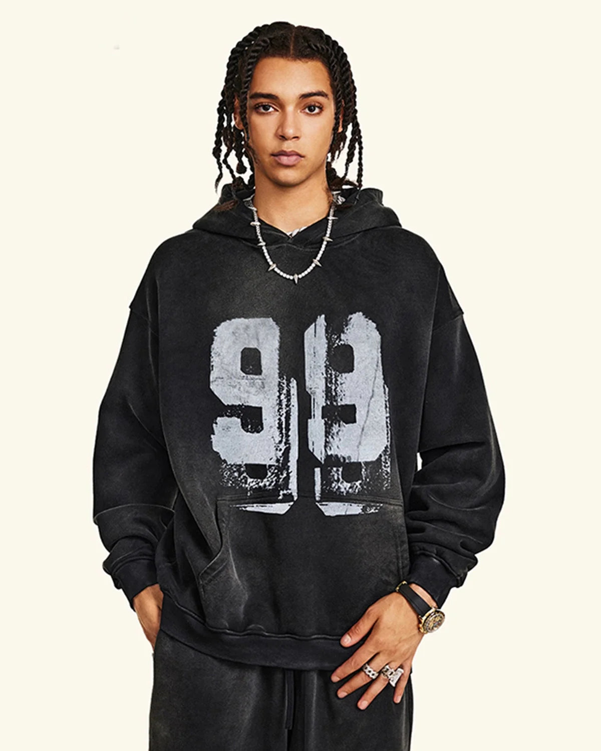 Omygoods Graffiti Print Washed Fleece Hoodie