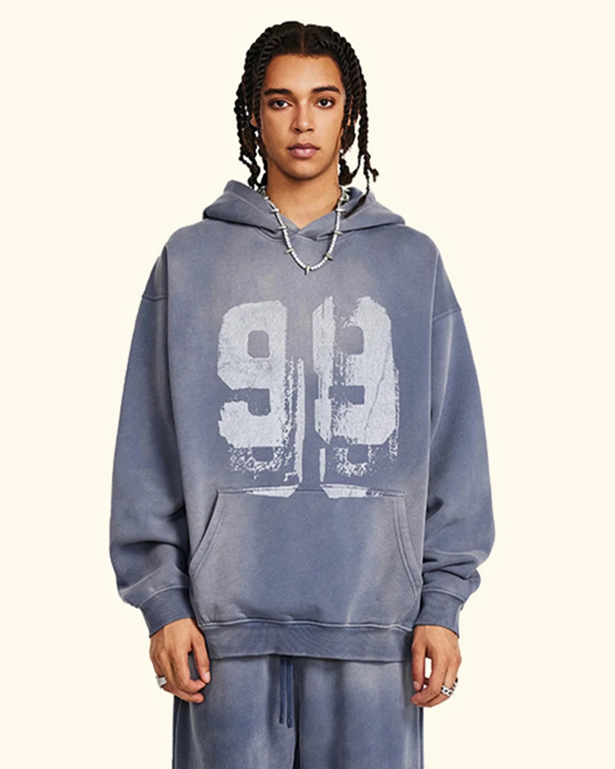 Omygoods Graffiti Print Washed Fleece Hoodie
