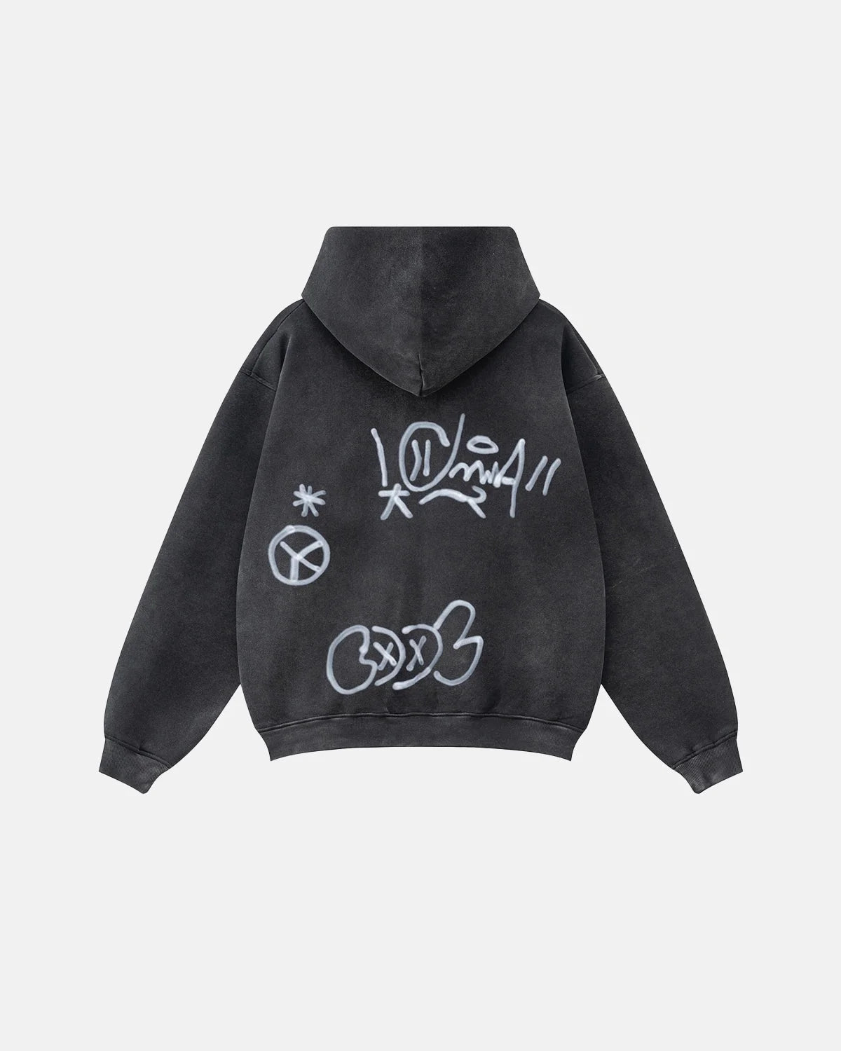 Omygoods Graffiti Washed Zip Up Hoodie