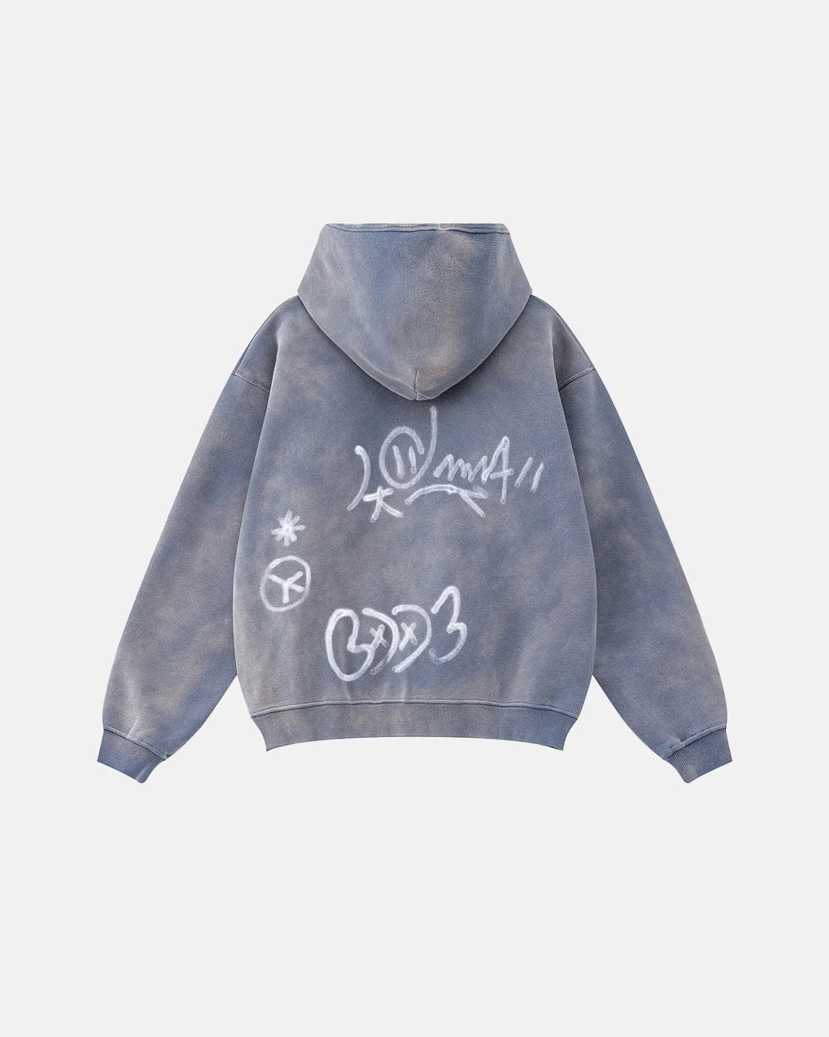 Omygoods Graffiti Washed Zip Up Hoodie