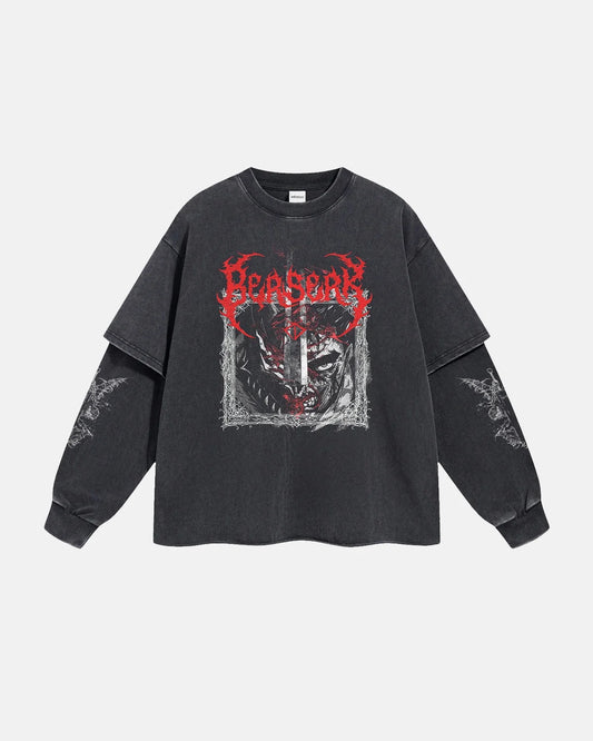 Omygoods Graphic Distressed Acid Wash Layered T-Shirt