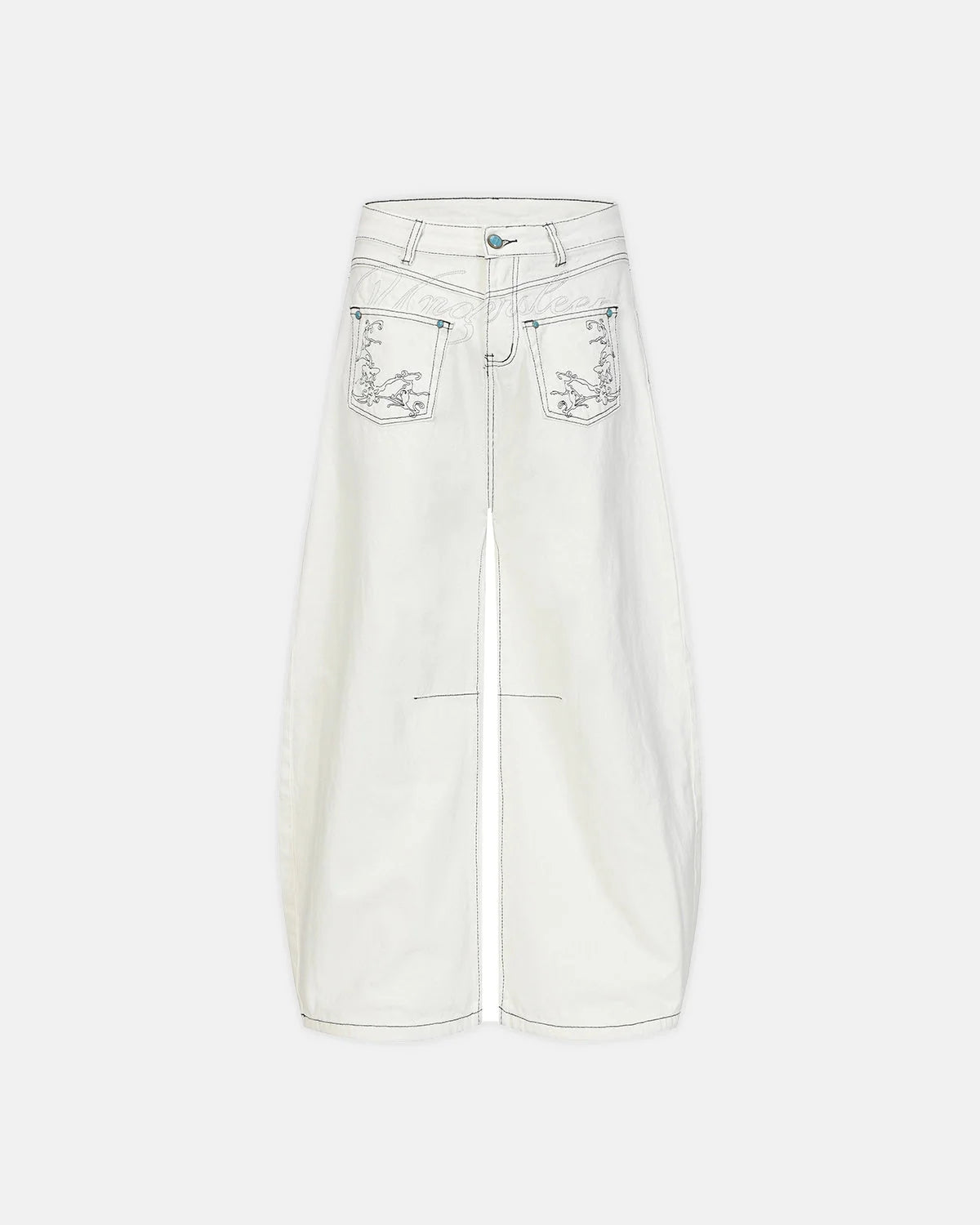 Omygoods Graphic Embroidered Washed Barrel Jeans