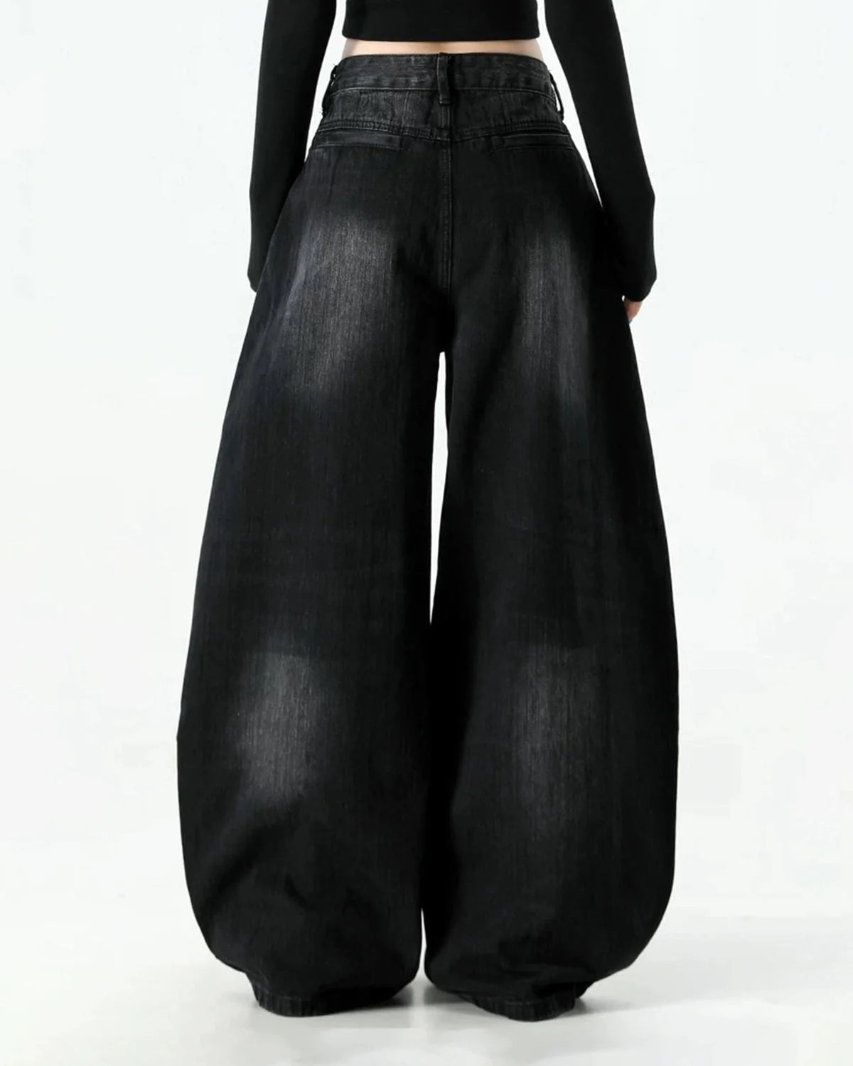 Omygoods Graphic Embroidered Washed Barrel Jeans