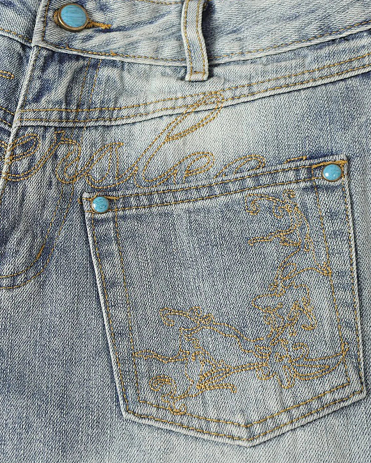 Omygoods Graphic Embroidered Washed Barrel Jeans