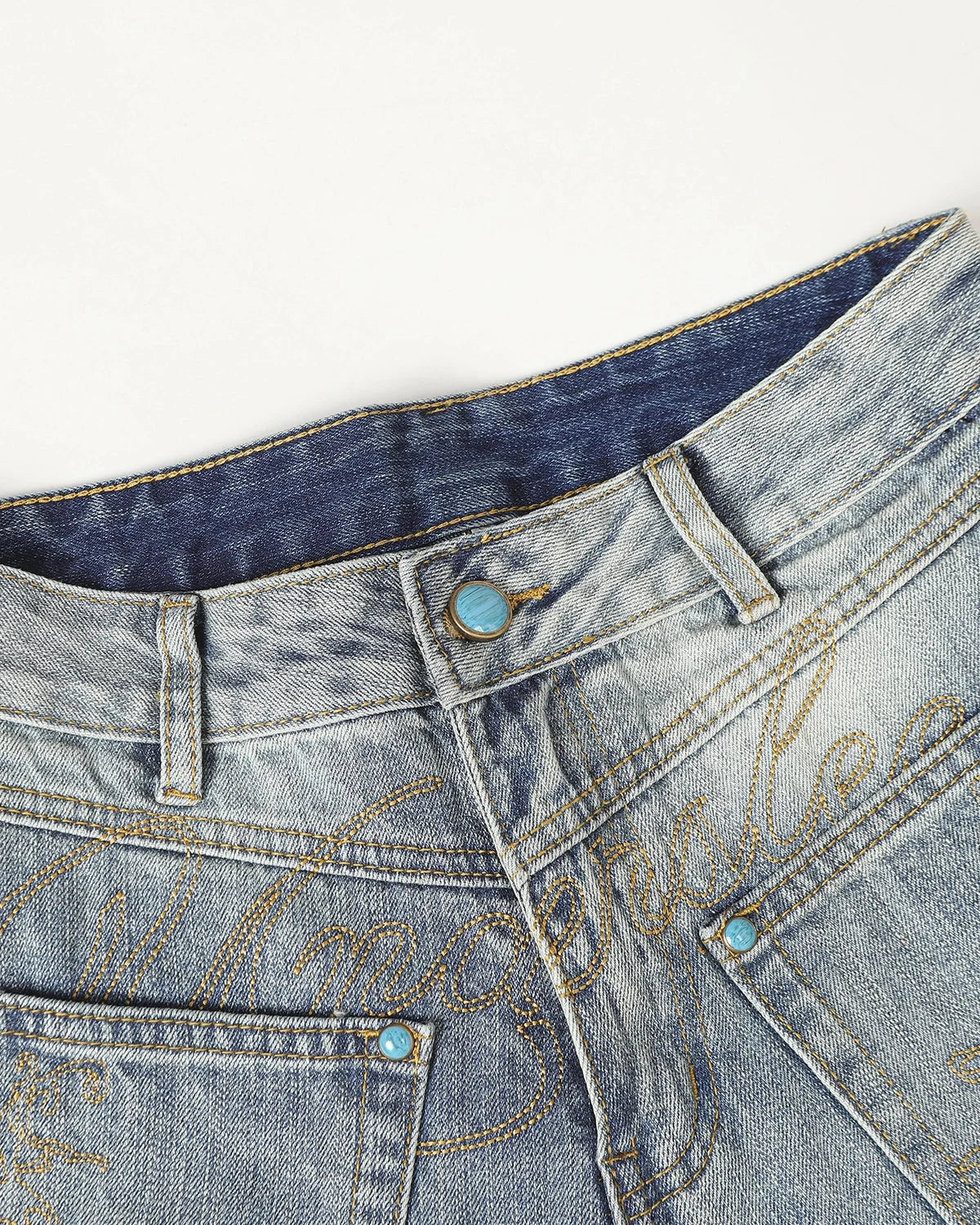 Omygoods Graphic Embroidered Washed Barrel Jeans