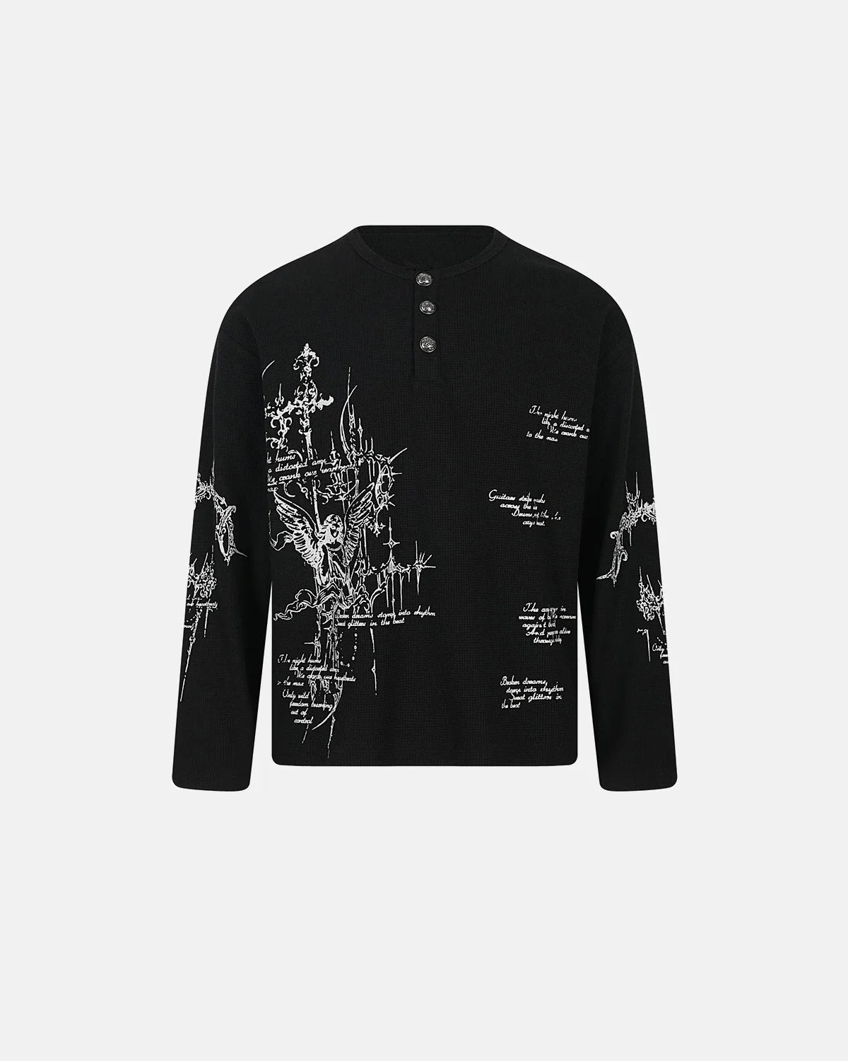 Omygoods Graphic Henley Long Sleeve T-Shirt