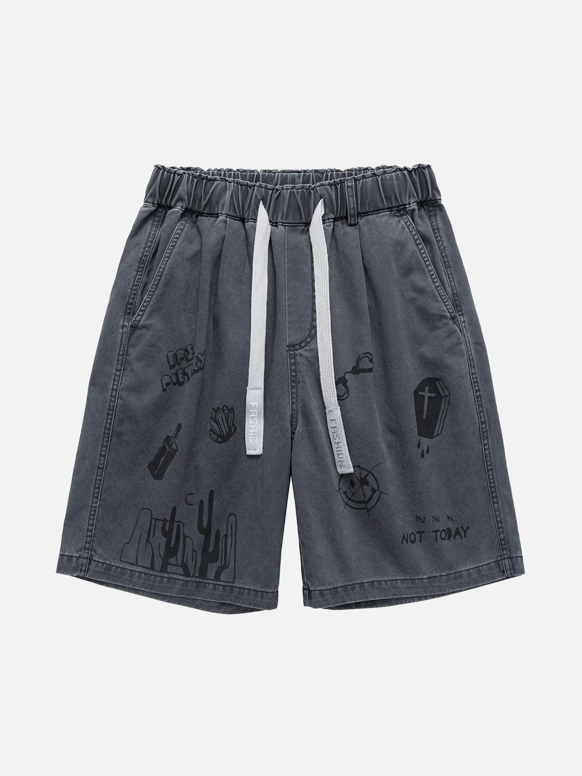 Omygoods Graphic Print Drawstring Shorts