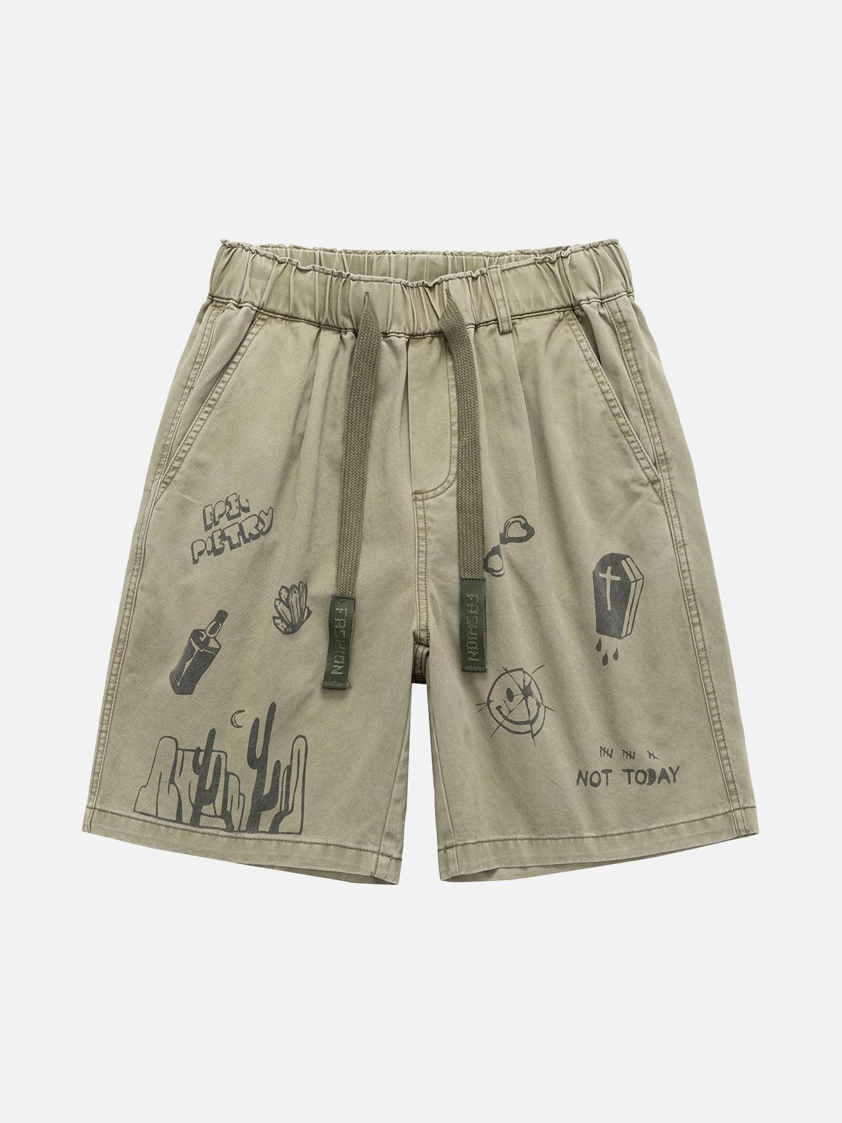 Omygoods Graphic Print Drawstring Shorts