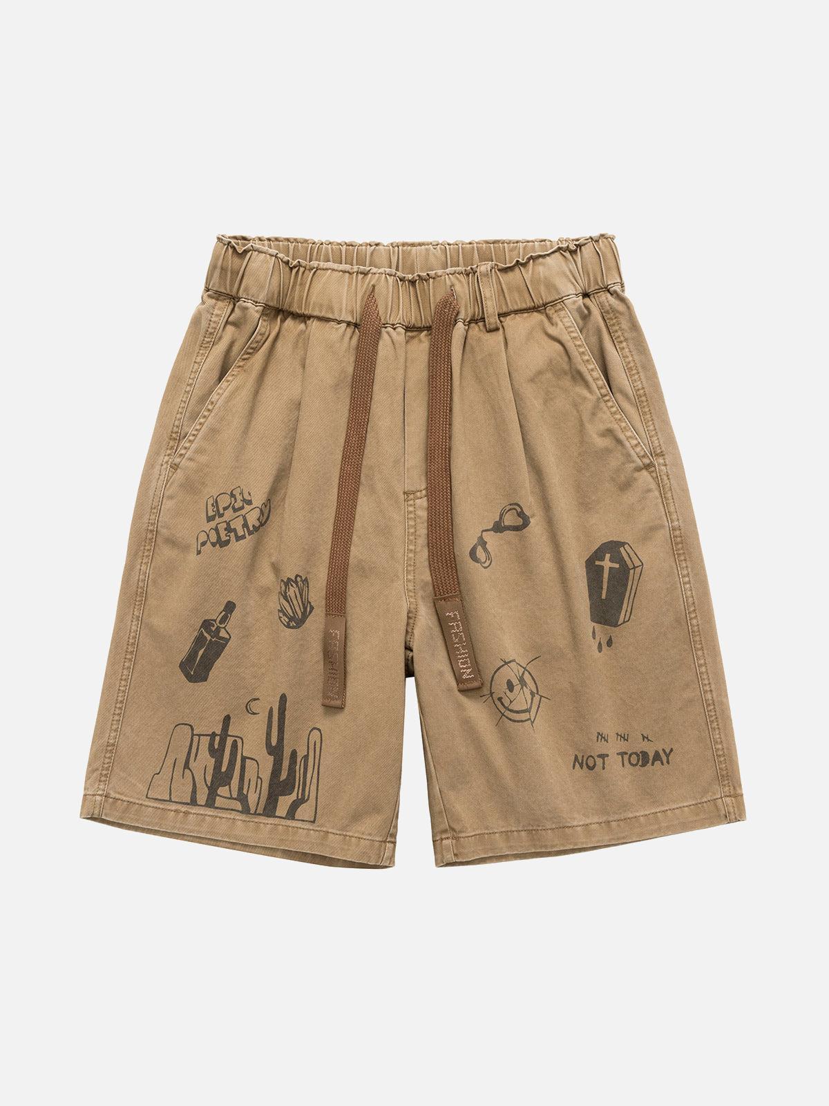 Omygoods Graphic Print Drawstring Shorts