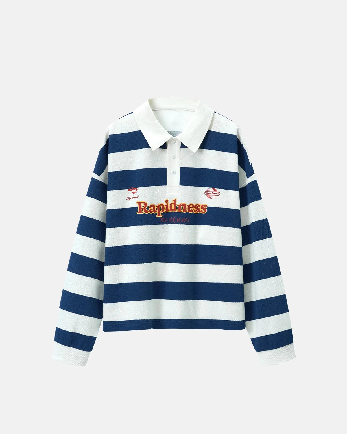 Omygoods Graphic Striped Rugby Polo Shirt