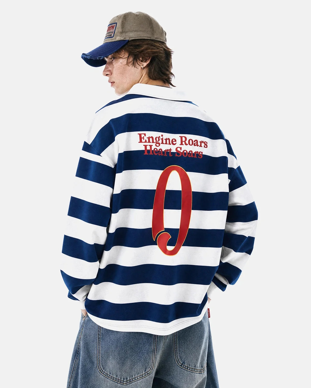 Omygoods Graphic Striped Rugby Polo Shirt