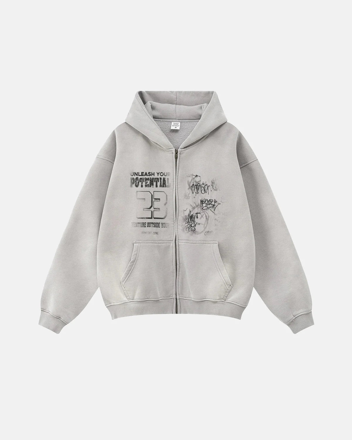 Omygoods Graphic Washed Zip Up Hoodie