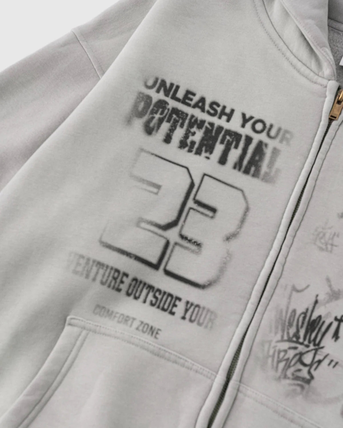 Omygoods Graphic Washed Zip Up Hoodie
