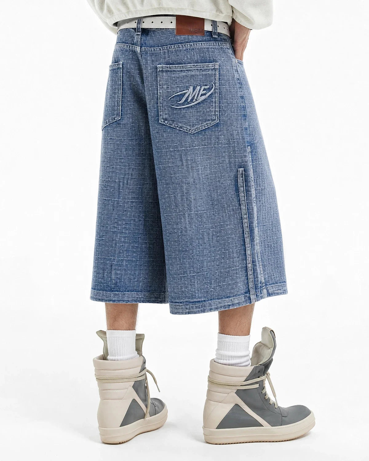 Omygoods Grid Texture Baggy Jorts