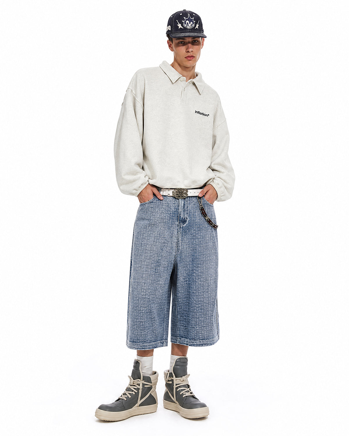 Omygoods Grid Texture Baggy Jorts