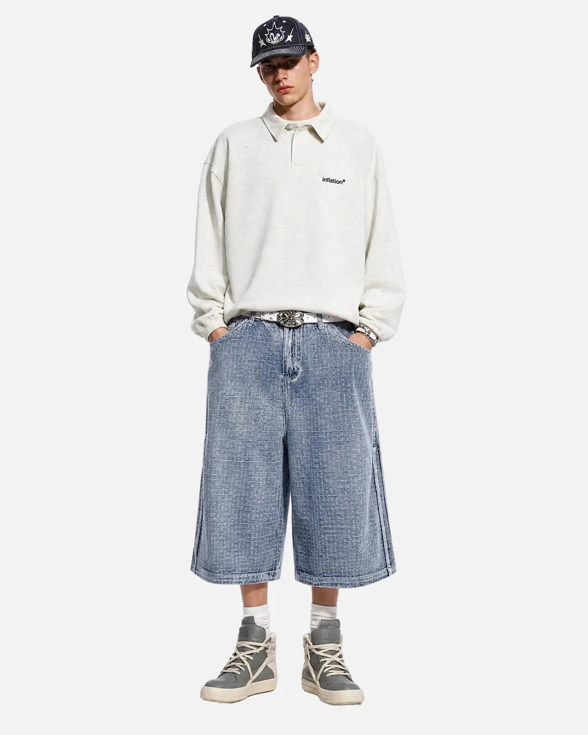 Omygoods Grid Texture Baggy Jorts