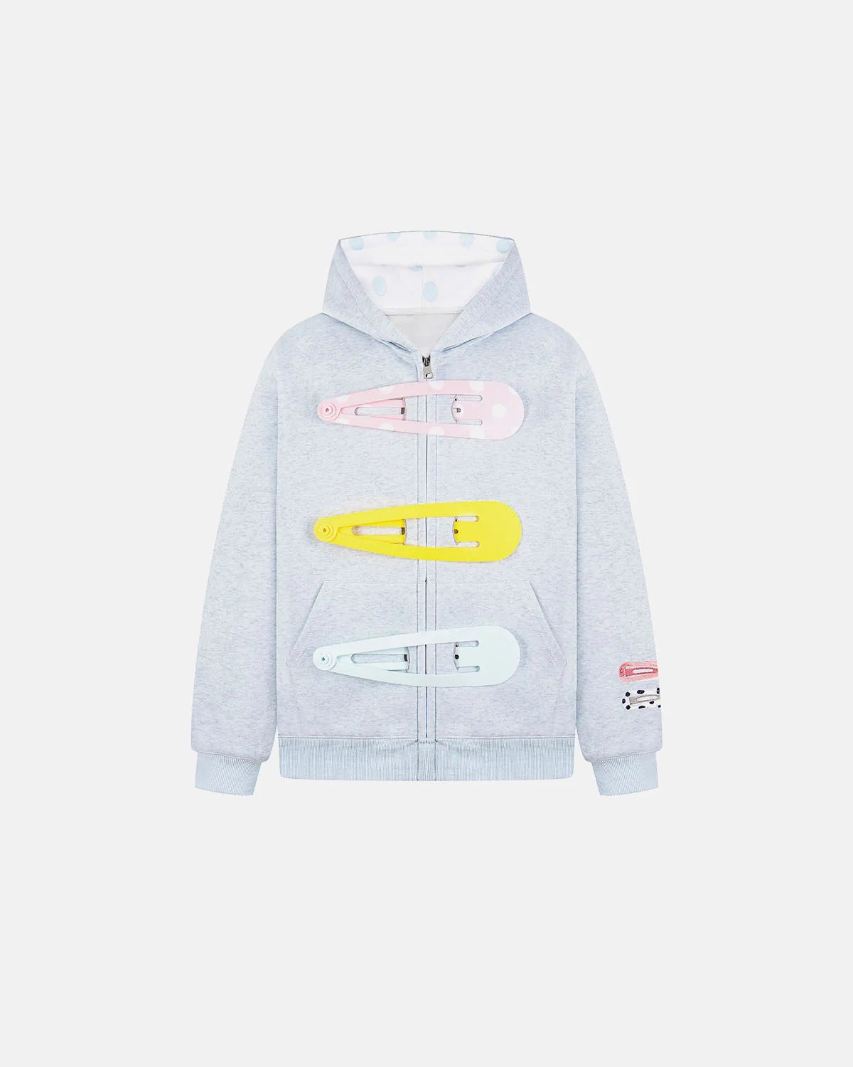 Omygoods Hair Clip Patch Zip Up Hoodie