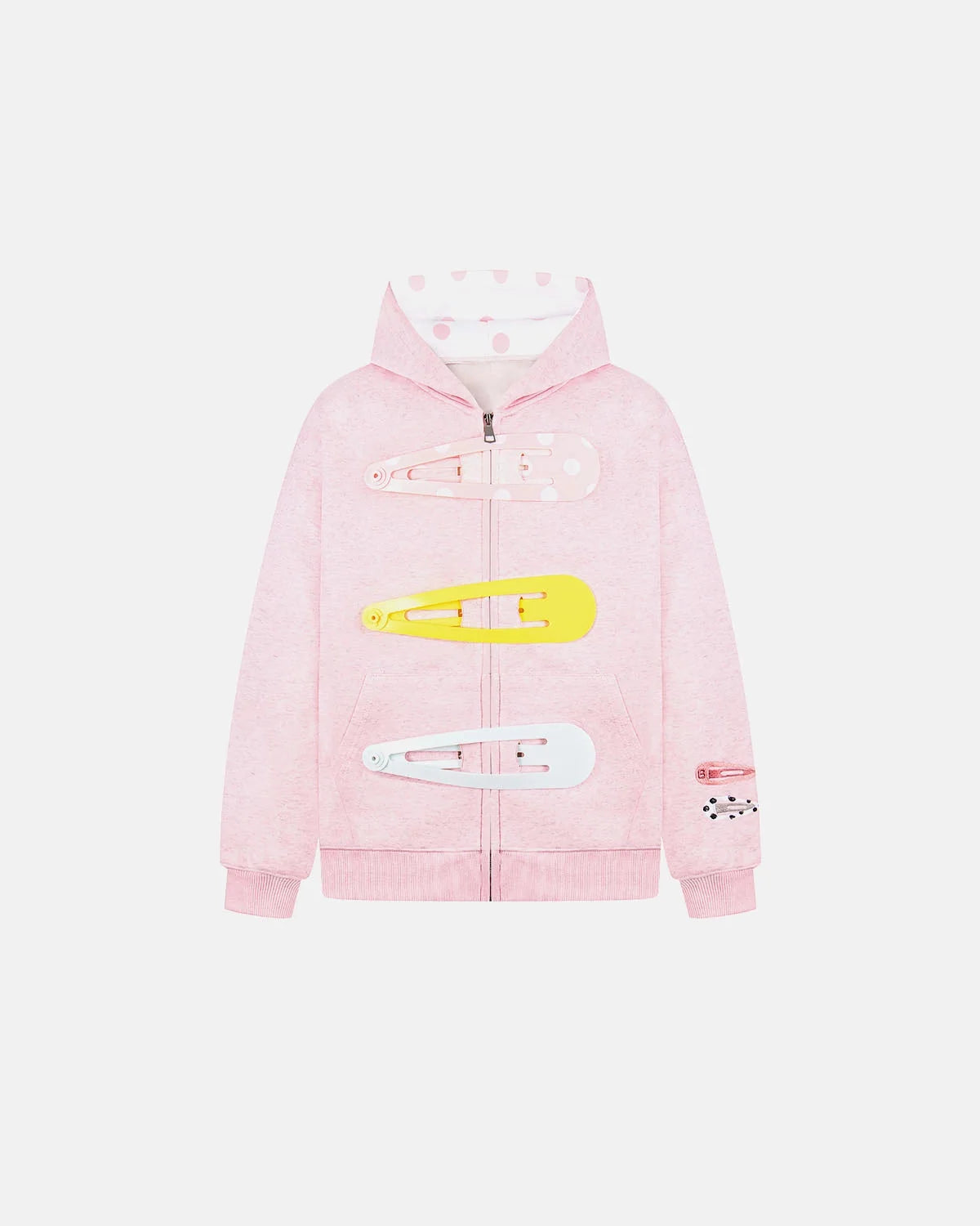 Omygoods Hair Clip Patch Zip Up Hoodie