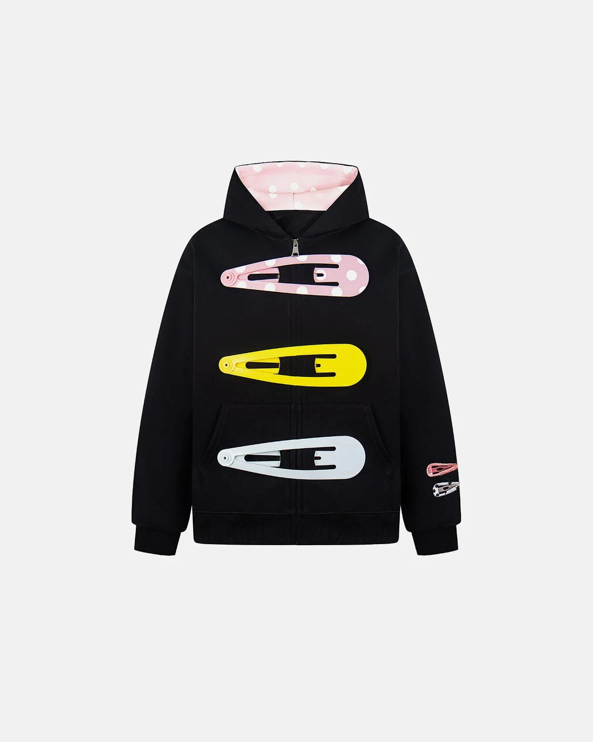 Omygoods Hair Clip Patch Zip Up Hoodie
