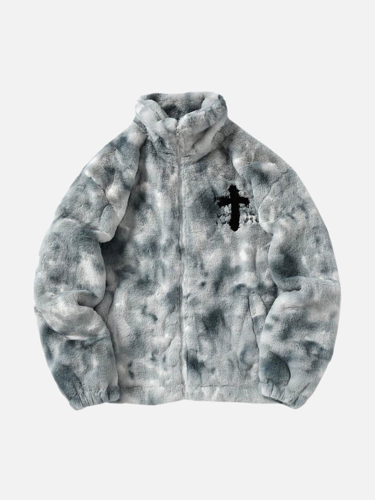 Omygoods Heavy-Duty Faux Lambswool Tie-Dye Urban Jacket