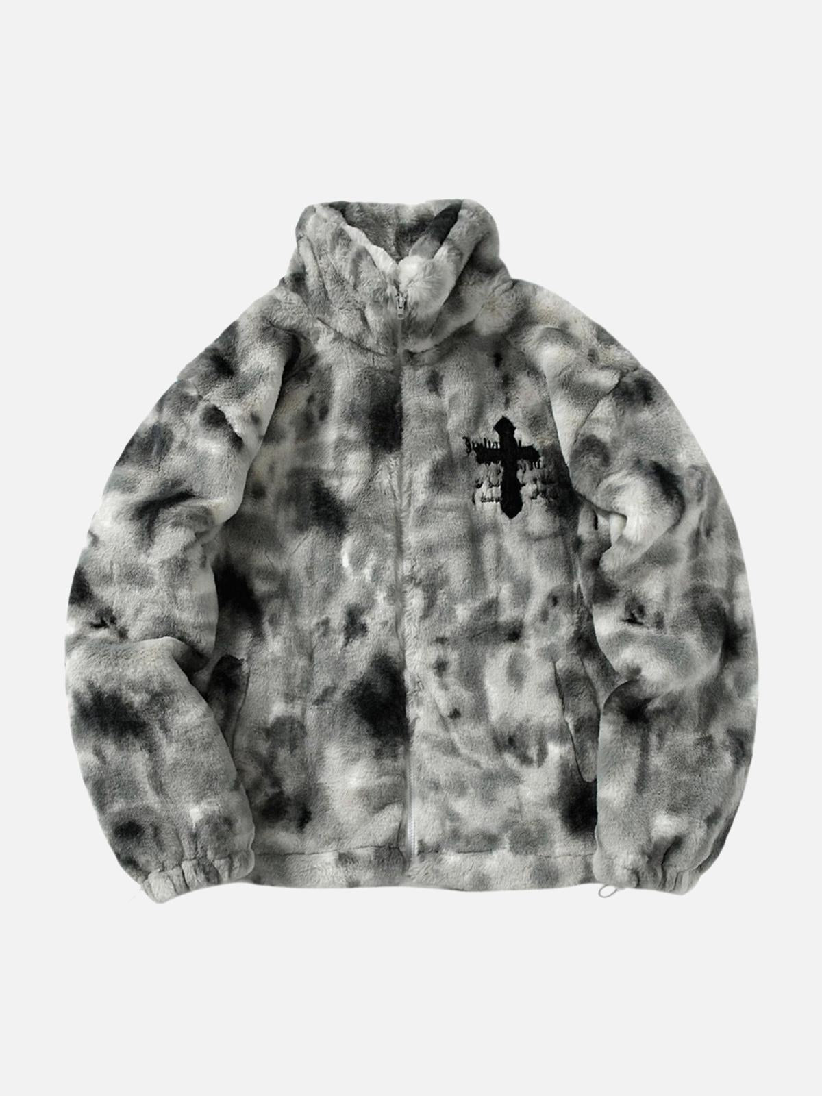 Omygoods Heavy-Duty Faux Lambswool Tie-Dye Urban Jacket