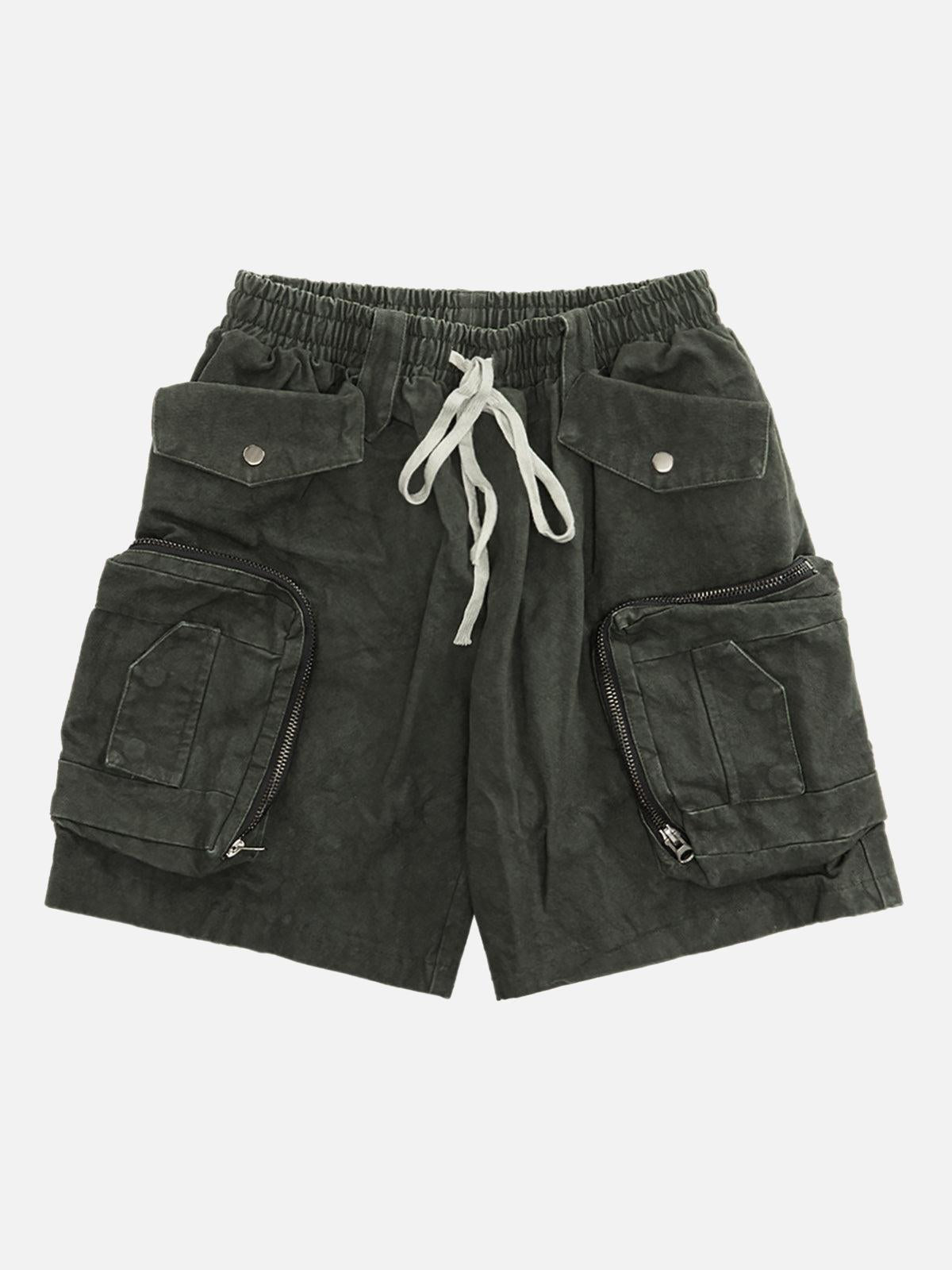 Omygoods Heavy Tie Dye Multi Pockets Washed Shorts