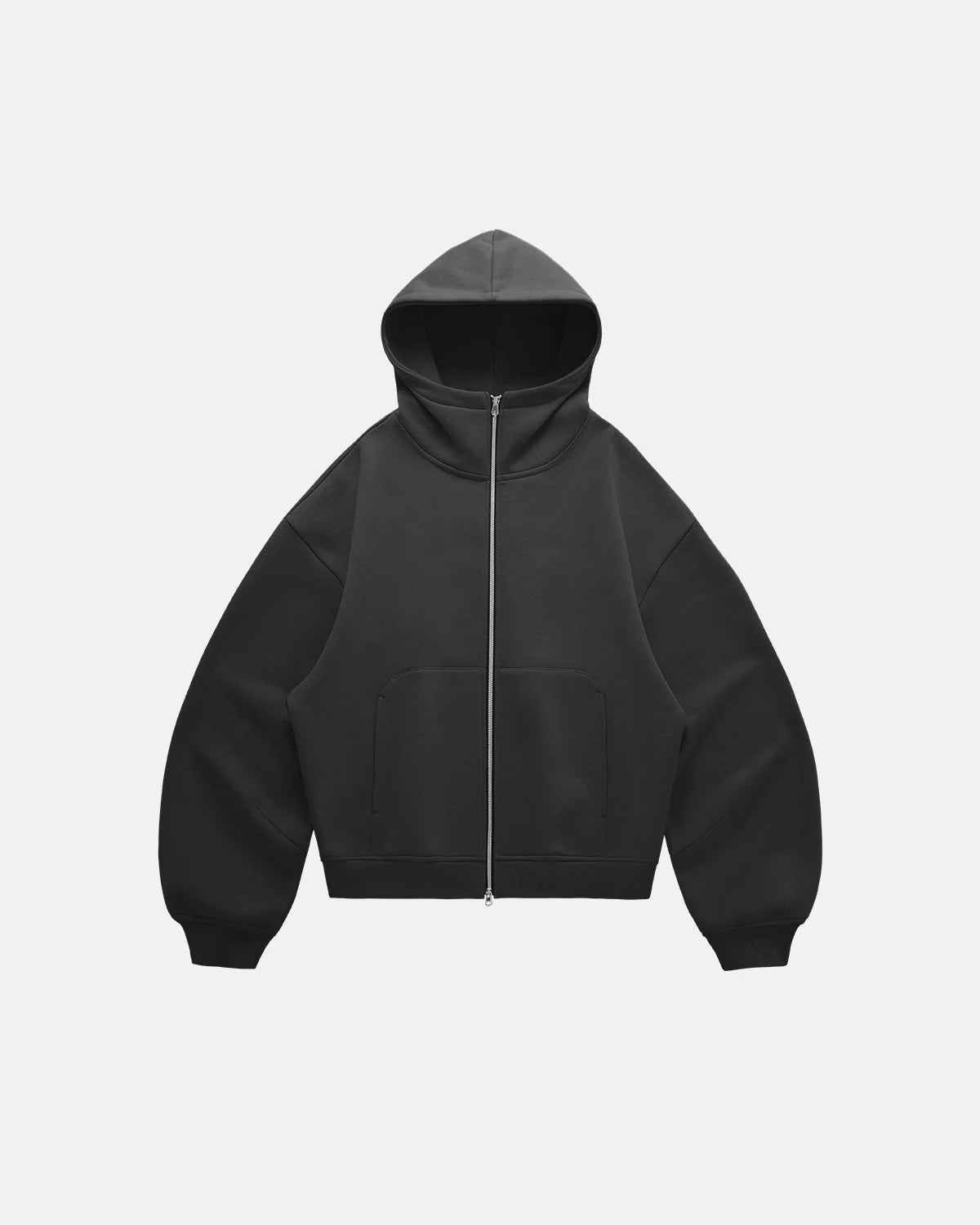 Omygoods High Collar Fleece Double Zip-Up Hoodie