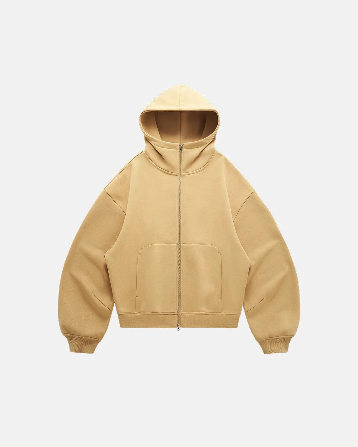 Omygoods High Collar Fleece Double Zip-Up Hoodie