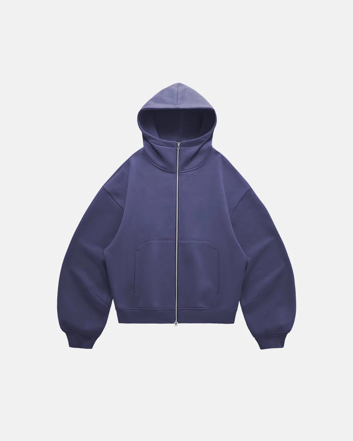 Omygoods High Collar Fleece Double Zip-Up Hoodie