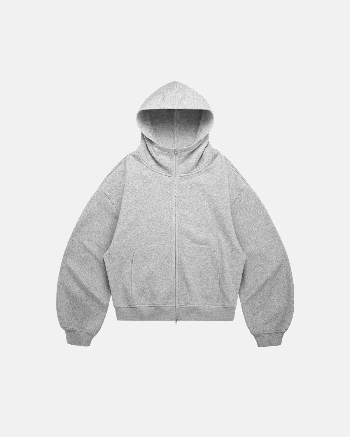 Omygoods High Collar Fleece Double Zip-Up Hoodie