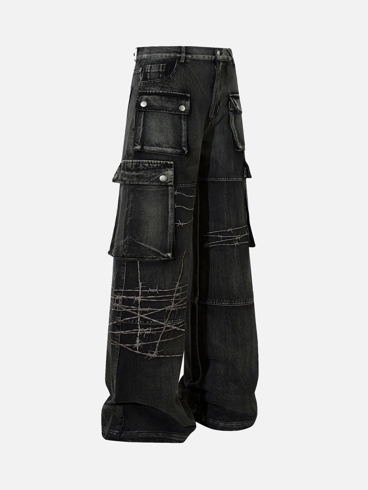 Omygoods High Street Embroidery Hip-Hop Jeans