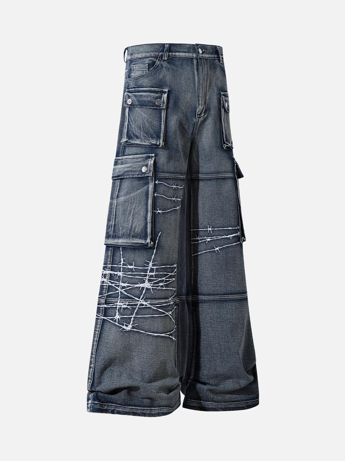 Omygoods High Street Embroidery Hip-Hop Jeans