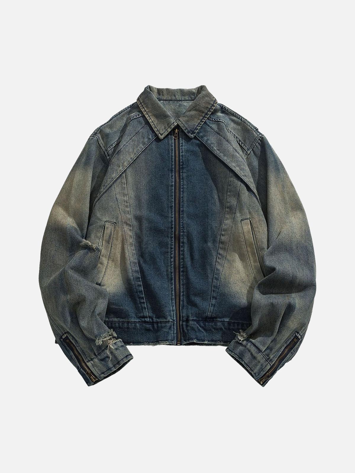 Omygoods High Street Hip-Hop Distressed Washed Denim Jacket