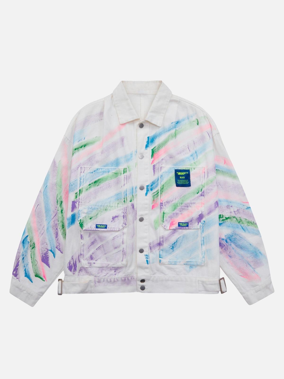 Omygoods Hip-Hop Hand-Painted Graffiti Denim Jacket