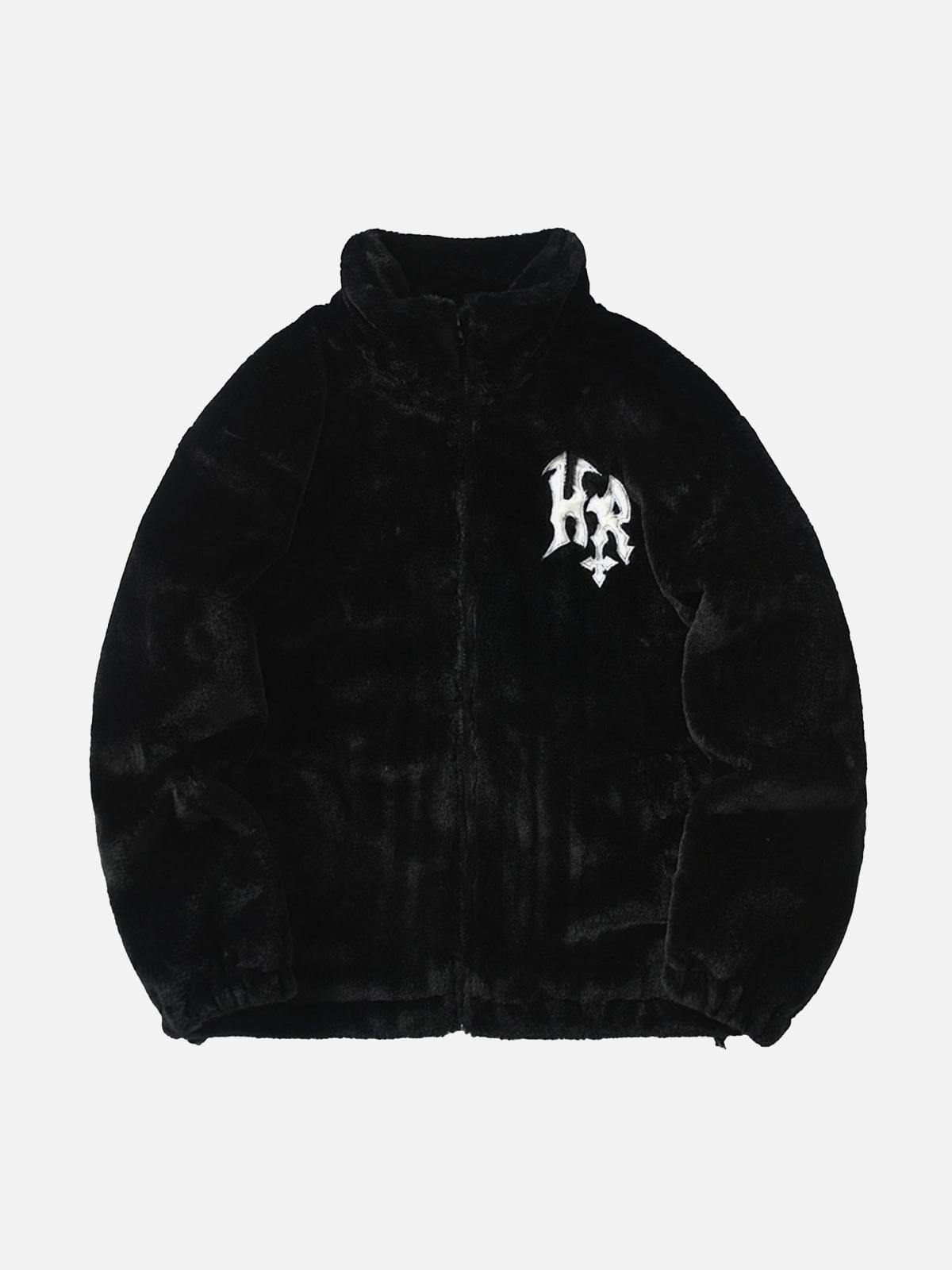 Omygoods Hip-Hop Letter Stand Collar Fur Jacket