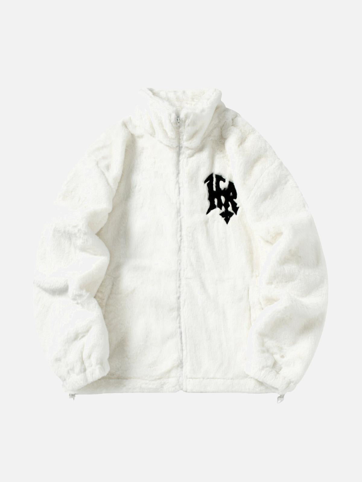 Omygoods Hip-Hop Letter Stand Collar Fur Jacket