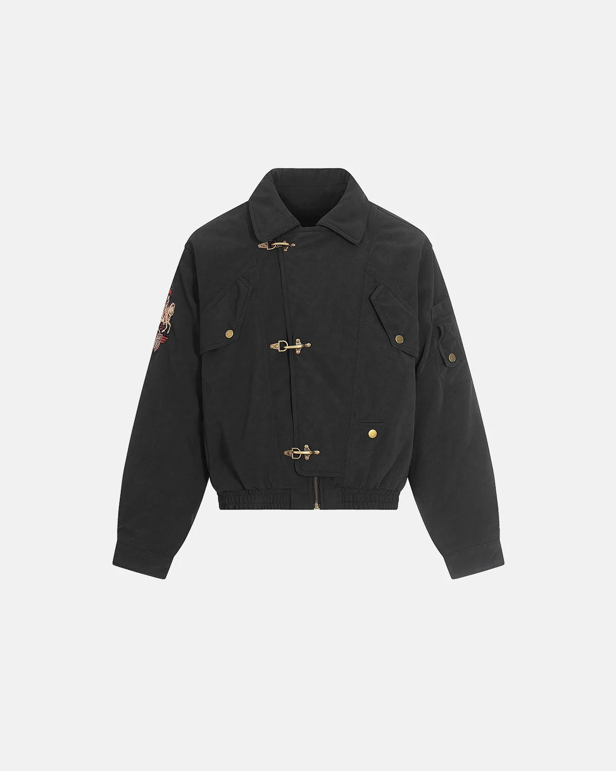 Omygoods Horse Embroidery Suede Clasp Padded Jacket
