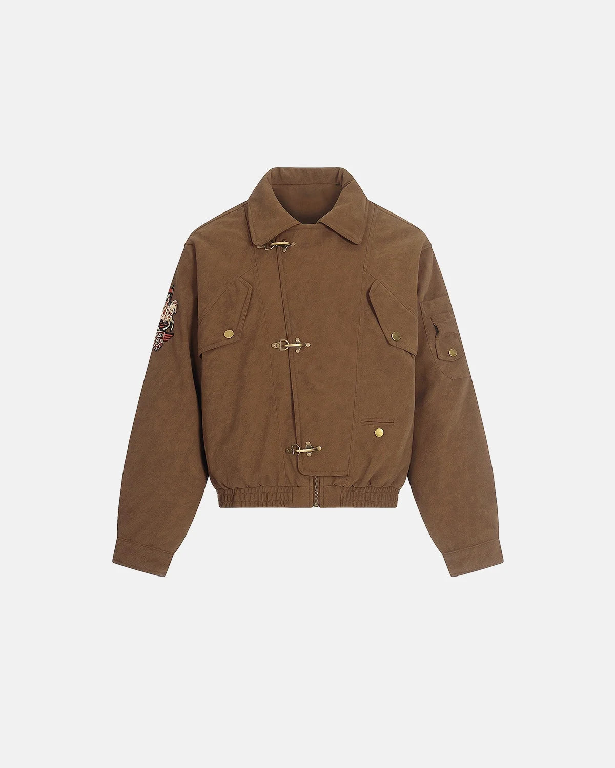 Omygoods Horse Embroidery Suede Clasp Padded Jacket