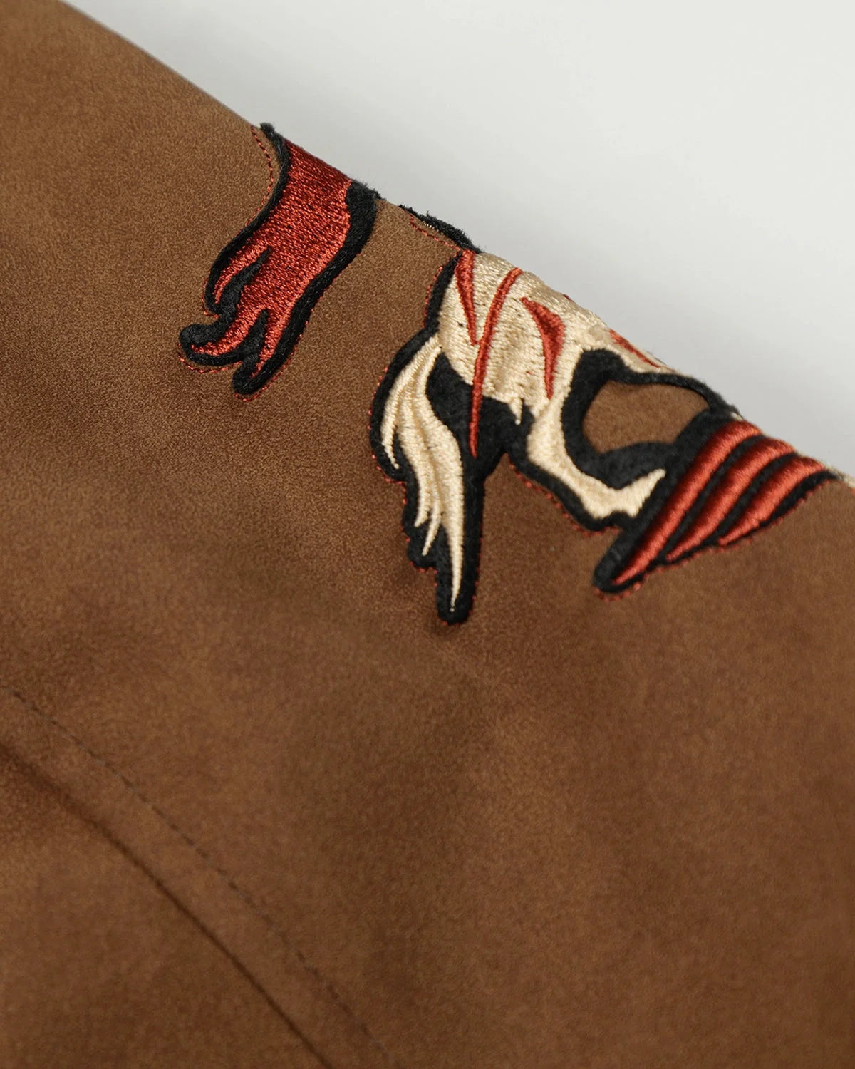 Omygoods Horse Embroidery Suede Clasp Padded Jacket
