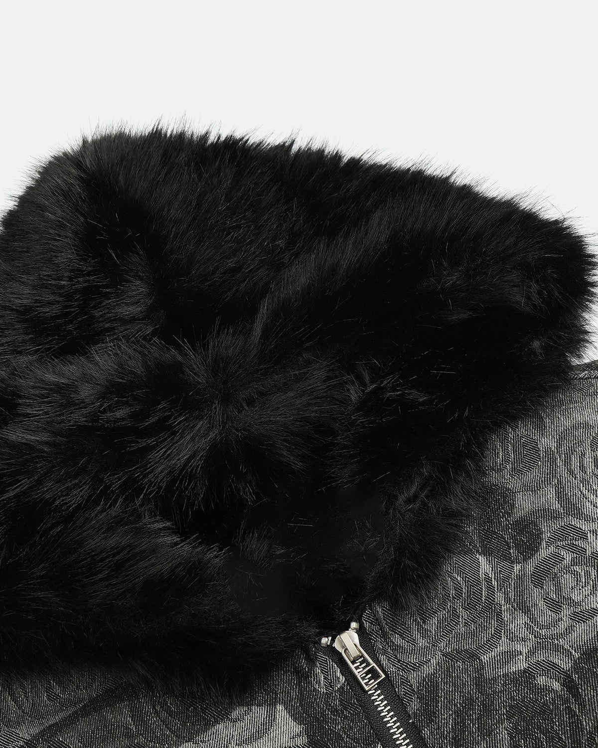 Omygoods Jacquard Faux Fur Hooded Bomber Jacket