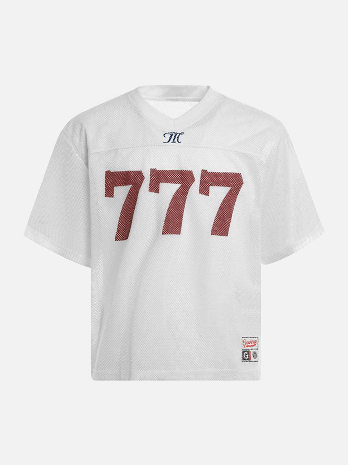 Omygoods Jersey Letter Print Quick Dry V-Neck T-Shirt