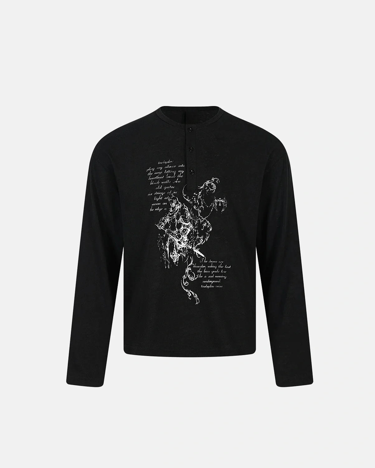 Omygoods Knight Graphic Henley Long Sleeve T-Shirt