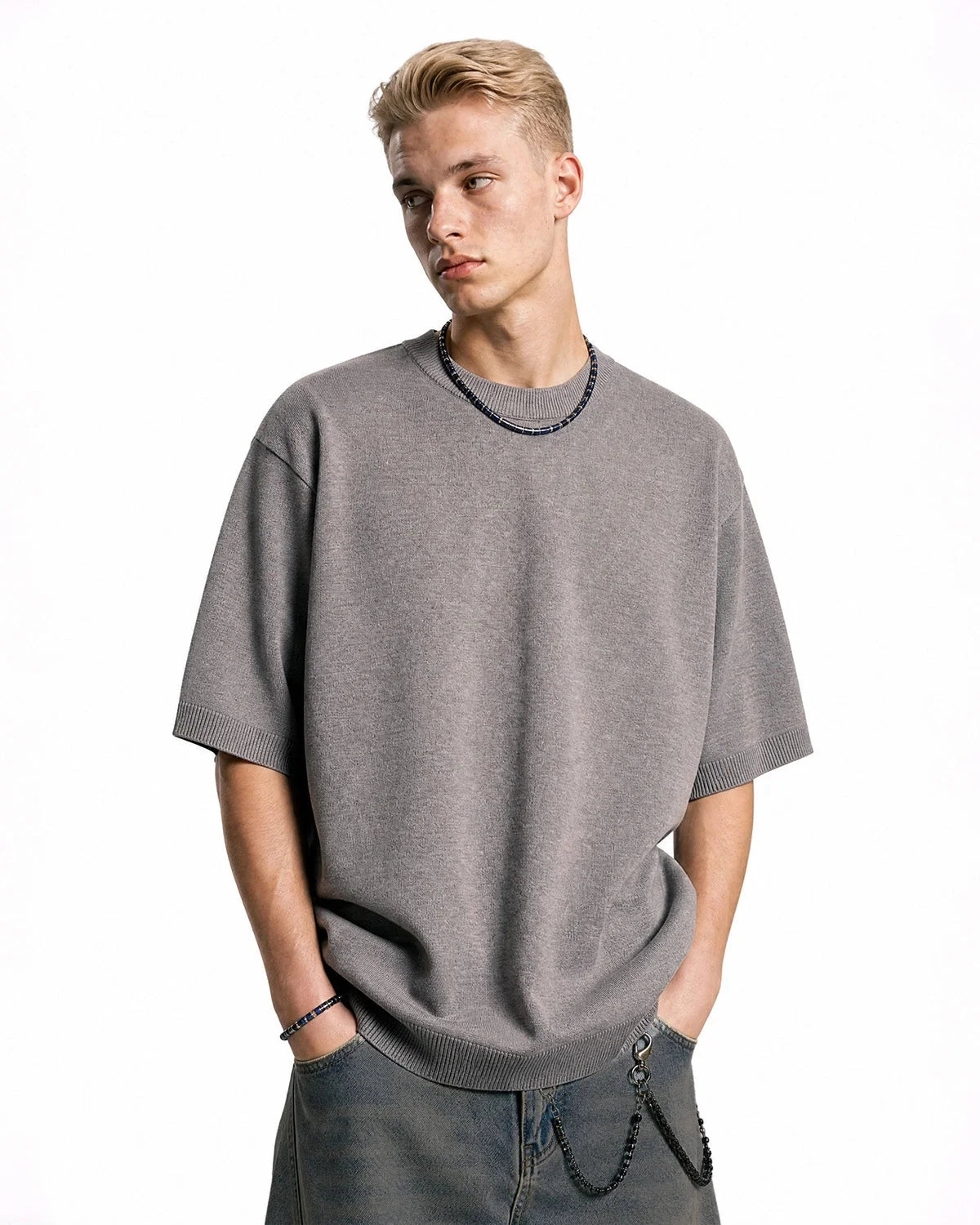 Omygoods Knit Crew Neck Short Sleeve Tee